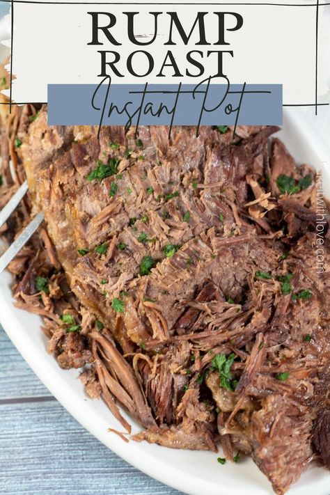 This Instant Pot rump roast is an easy and delicious recipe for making a perfectly cooked beef roast in your pressure cooker! Toss in some veggies to make a heartier meal or slice and serve your roast with your favorite side dishes! With only four ingredients and minimal effort, you can have a tender and juicy roast on the table in no time! BakeItWithLove.com #bakeitwithlove #rumproast #instantpot #pressurecooker #roast #beef Easy Instant Pot Roast, Instant Pot Rump Roast, Cooking A Rump Roast, Instant Pot Roast Beef, Roast With Potatoes And Carrots, Pot Roast With Potatoes, Pot Roast Gravy, Pressure Cooker Roast, Instant Pot Roast