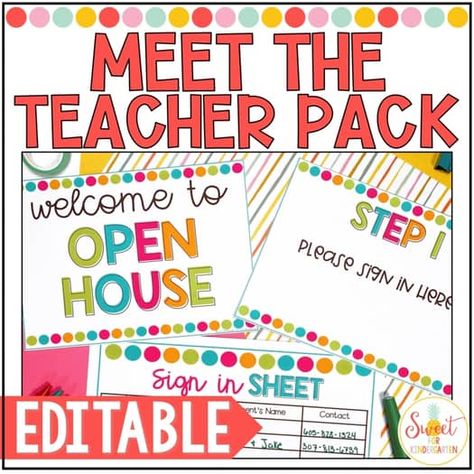 Meet the Teacher Editable Packet | Open House | Back to School Night Open House Back To School, Teacher Newsletter Template, Teacher Wish List, Student Information Sheet, Teacher Business Cards, School Open House, Prek Teacher, Meet The Teacher Template, All About Me Preschool