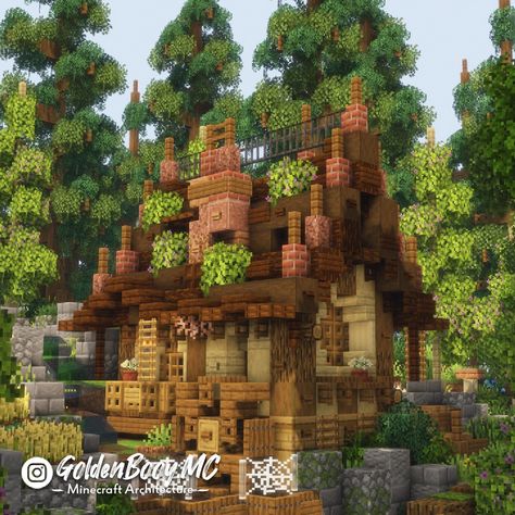 Cute Minecraft Lake Builds, Minecraft House In The Woods, Minecraft Natural House, Minecraft Eco House, Dark Oak And Birch Minecraft House, Minecraft Fantasy Mine Entrance, Brick Building Minecraft, Minecraft Forest Cabin, Hippie Minecraft House