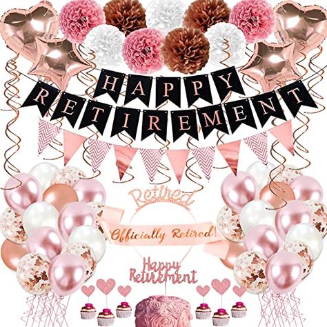 Rose Gold Retirement Birthday Decorations, 63 Pcs Retirement Party Decorations for Women Happy Retirement Banner Hanging Swirls Foil Balloon Cake Toppers Retired Sash Retirement Party Supplies Retirement Party Decorations For Women, Retirement Balloons, Happy Retirement Decorations, Happy Retirement Banner, Rose Gold Party Decorations, Retirement Banner, Retirement Decorations, Rose Gold Party Decor, Beach Decorations