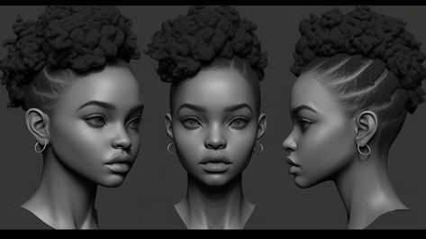 ArtStation - +300 African Female Head Sculpt Reference(4k), Tika Art African Side Profile, Head Turnaround, Female Planar Head, African Faces Woman, Female Head Turnaround, Stylized Face Reference, Face Anatomy, Female Head, African Women