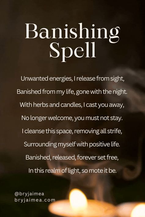 Unleash the power of a Banishing Spell to clear negative energy and unwanted influences from your life. Perfect for seasoned witches and beginners alike, this ritual harnesses the ancient art of witchcraft to protect and purify your space. Learn the step-by-step spell, including essential ingredients and incantations, to reclaim your peace and power. Whether you're a solitary witch or part of a coven, this spell will elevate your spiritual practice. Bad Spells Witchcraft, Spell Work For Beginners, Letting Go Witchcraft, Spells To Remove Negative Energy, Spell To Break Bad Luck, Banishing Incantation, Protection Spell Bag For Someone Else, Cleansing Bad Energy Spell, Banishing Candle Spell