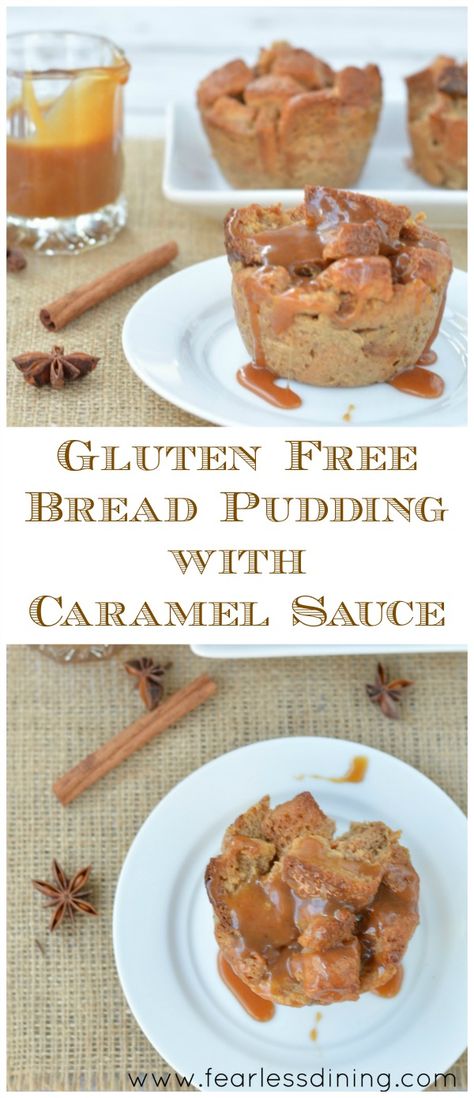 Gluten Free Bread Pudding with Caramel Sauce http://www.fearlessdining.com Gluten Free Bread Pudding, Bread Pudding With Caramel Sauce, Pudding Bread, Gf Cake, Dairy Free Bread, Old Fashioned Bread Pudding, Bread Ideas, Dessert Sans Gluten, Paleo Bread