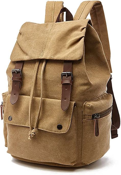 Amazon.com: Canvas Backpack Rucksack Genuine Leather Casual Daypack Schoolbag College Bookbag for Men Women Outdoor Cycling Hiking Travel Laptop School Black : Clothing, Shoes & Jewelry Tan Backpack, Handbags Collection, Canvas Rucksack, Camping Style, Rucksack Bag, Hiking Bag, Back Bag, Stylish Backpacks, Rug Bag