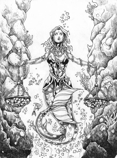 ZODIAC MERMAIDS - LIBRA by emiliochiunti on DeviantArt Libra Mermaid Tattoo, Libra Sketch Drawings, Zodiac Mermaids, Libra Mermaid, Libra Love Match, Libra Goddess Tattoo, Libra Tattoo, Goddess Tattoo, Libra Love