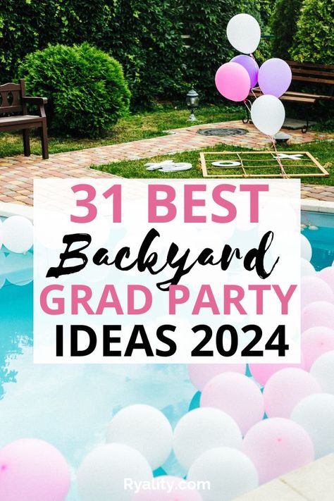 These are really good at home graduation party ideas to do in the backyard! Graduation At Home Ideas, Graduation Party Outdoor Ideas, Graduation Party Ideas At Home, Outdoor College Graduation Party Ideas, Graduation Party Entertainment Ideas, Pool Party Graduation Ideas, Backyard Graduation Party Decorations, Pool Graduation Party Ideas, Backyard Grad Party Ideas