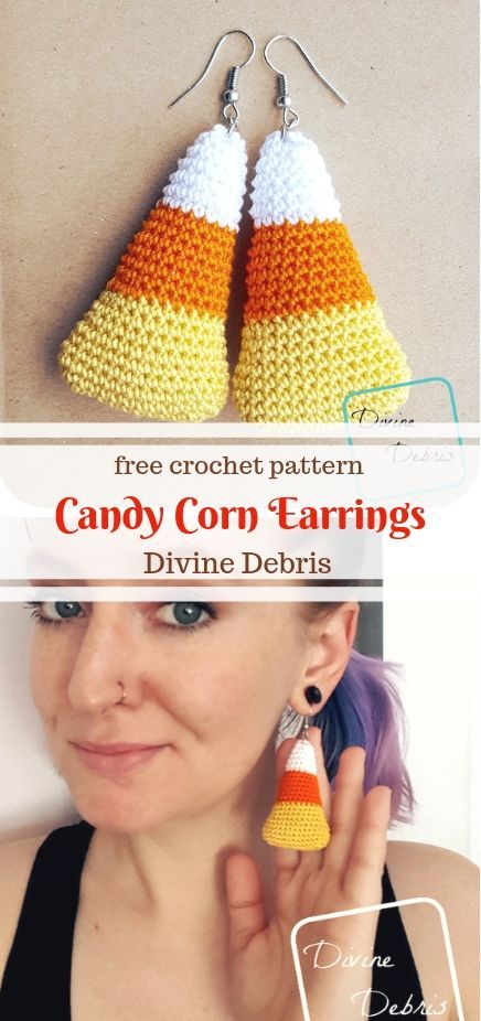 Candy Corn Earrings free crochet pattern by DivineDebris.com  #crochet #freepattern #candycorn #Halloween #crochetthread Corn Earrings, Candy Corn Earrings, Earrings Crochet, Adorable Pictures, Crochet Jewelry Patterns, Crochet Earrings Pattern, Halloween Crochet Patterns, Crochet Fall, Holiday Crochet