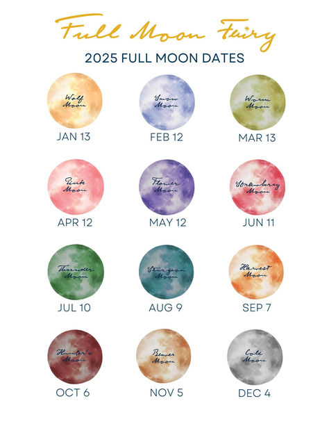 ✨Mark your calendars! 🌕 Faye the Full Moon Fairy will be making her rounds on these special nights. Don't miss out - save the dates with this adorable 2025 full moon calendar! ✨ 2025 Full Moons, 2025 Full Moon Calendar, Full Moons Of 2025, 2025 Moon Calendar, Bujo Pictures, Gemini Full Moon, Full Moon Calendar, Fool Moon, Taurus Zodiac Quotes