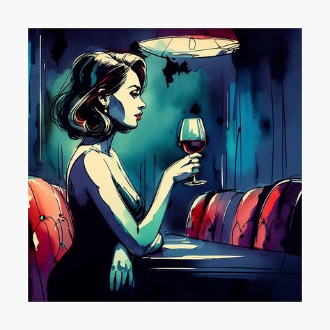 Get my art printed on awesome products. Support me at Redbubble #RBandME: https://www.redbubble.com/i/photographic-print/Neo-Noir-Vintage-Woman-with-Red-Wine-Watercolor-by-RESToRAPTOR/157302853.6Q0TX?asc=u Wine Watercolor, Streets Of Fire, Neon Noir, Vintage Woman, Neo Noir, Photographic Prints, Vintage Posters, Red Wine, Science Poster