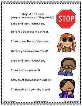 This pin is about the most appropriate guidelines to ensure road safety. It involves stopping beside the road, looking for any coming vehicles, or listen for any then think before making a decision before crossing or not. Pedestrian Safety Activities, Safety Lesson Plans, Safety Rules For Kids, Street Safety, Transportation Preschool Activities, Preschool Poems, Transportation Safety, Desk Tags, Walk Safe