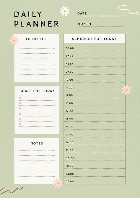 Green Daily Planner, Daily Journal Template Layout, Digital Checklist, Daily Planner Ideas, Checklist Design, Ipad Organization, Daily Planner Book, Agenda Design, Cute Daily Planner