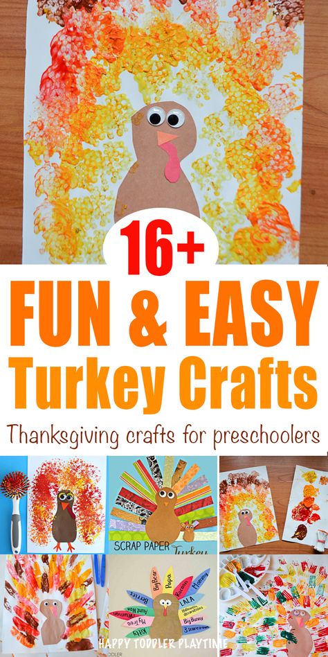 16+ Fun & Easy Thanksgiving Crafts - HAPPY TODDLER PLAYTIME 16+ cute and easy Thanksgiving Turkey crafts you can do with your toddler or preschooler right now with a few basic supplies and household items! #thanksgivingcrafts #craftsforkids #toddlercrafts Thanksgiving Turkey Crafts, Kid Activites, Easy Thanksgiving Turkey, Thanksgiving Arts And Crafts, Thanksgiving Art Projects, Thanksgiving Crafts For Toddlers, Preschool Thanksgiving, Thanksgiving Toddler, Fun Thanksgiving Crafts