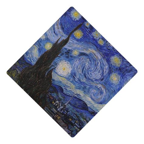 Vincent Van Gogh - The Starry night Graduation Cap Topper  Zazzle Starry Night Graduation Cap, Van Gogh Graduation Cap, Gogh The Starry Night, Graduation Cap Toppers, The Starry Night, Night Cap, Vincent Van, Graduation Cap, Vincent Van Gogh