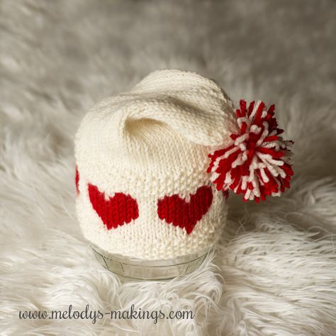 Love-ly Cap - Knit Heart Hat ⋆ Melody's Makings Hat Knit Pattern, Kids Hats Patterns, Valentine Hats, Baby Hat Knitting Pattern, Baby Hat Patterns, Knitted Heart, Baby Cardigan Knitting Pattern, Baby Knitting Patterns Free, Hat Knit