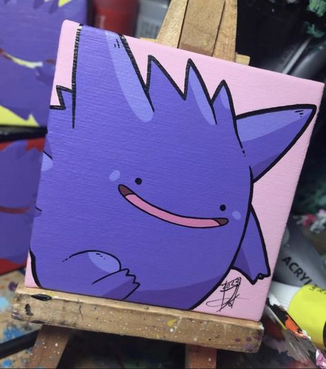 Gengar Painting Canvas, Pokemon Gengar Art, Nerdy Painting Ideas, Gengar Painting, Pokémon Canvas, Fnaf Painting, Pokemon Canvas Painting, Anime Paintings Canvases, Cool Art Paintings