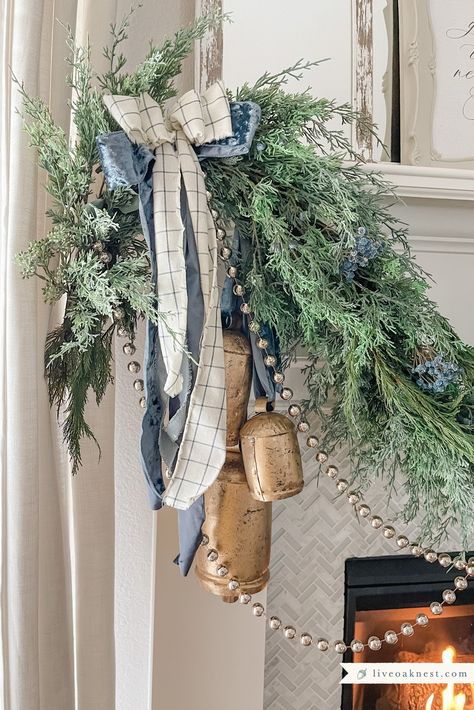 Cottage Christmas Decor Tour - Live Oak Nest French Country Cottage Home Cottage Christmas Decor, French Country Christmas, Blue Christmas Decor, French Christmas, Cottage Christmas, Cottage Home, Christmas Mantle, Live Oak, French Cottage