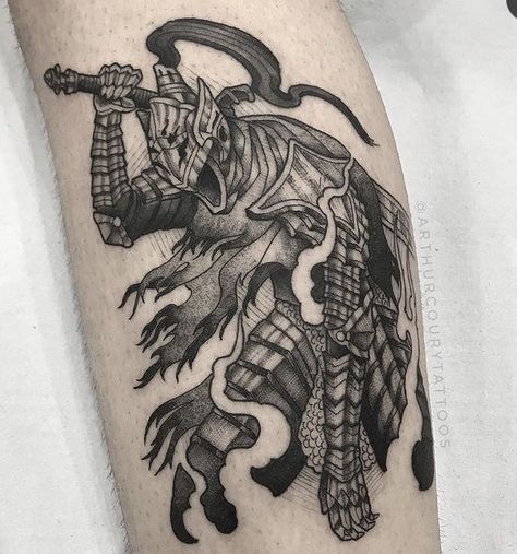 Dark Souls Tattoo, Sif Dark Souls, Soldier Tattoo, Stick Tattoo, Dragon Tattoos For Men, Gamer Tattoos, Soul Tattoo, Fantasy Tattoos, 4 Tattoo