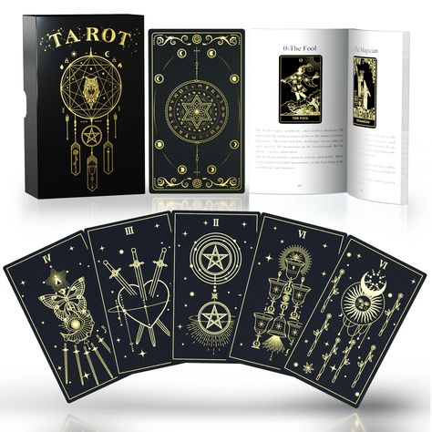 PRICES MAY VARY. 1.Unique design, each card pattern is gold foil craftsmanship, bringing together the symbolism of the original tarot cards, adding new vitality to the original art. First choice for beginners 2.PVC plastic material - resistant to deformation. Daily use does not produce any creases. 100% waterproof and washable 3.Your order will contain the full 78 cards (22 Major Arcana and 46 Minor Arcana), as well as a 99-page instruction guide and a matching display/retail box 4.Exquisite col Tarot Card Set, Tarot For Beginners, King Of Swords, Display Retail, Tarot Cards For Beginners, Card Pattern, Tarot Card Decks, Minor Arcana, Fortune Telling