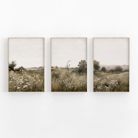 Modern Farmhouse Canvas Art, Modern Country Wall Decor, Neutral Paintings Canvas, Gallery Wall Neutral, Neutral Paintings, Interiors 2023, Modern Farmhouse Art, Farmhouse Artwork, Neutral Landscape