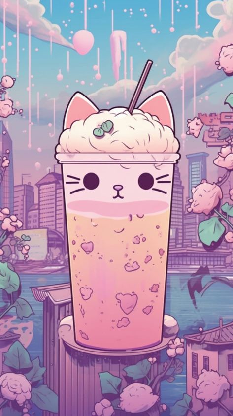 Boba Tea Nail Art, Bubble Tea Wallpaper Aesthetic, Cute Boba Wallpaper, Cute Wallpaper For Ipad, Bubble Tea Wallpaper, Cute Kawaii Wallpapers, Boba Wallpaper, Cute Kawaii Backgrounds, Boba Aesthetic