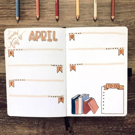 Simple Weekly Bullet Journal Layout, April Weekly Spread, Bullet Journal Week, Simple Bullet Journal, April Bullet Journal, Bullet Journal Month, Bullet Journal Monthly Spread, Journal Weekly Spread, Journal Weekly