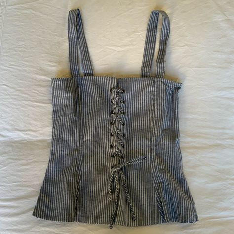 Planet Blue Navy Striped Corset Tie Tank Top. Never Worn, Perfect Condition. Dream Clothes T-shirts & Tank Tops, Thrift Manifest, Blue Corset Top, Tie Tank Top, Fancy Fits, Blue Corset, Corset Tops, Blue Striped Top, Vintage Corset