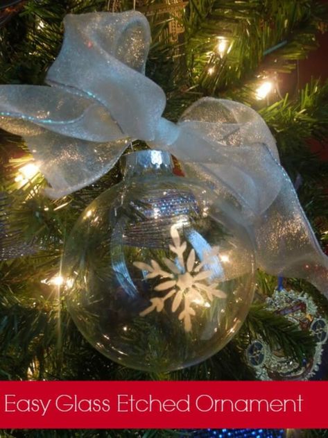 Etched Glass Christmas Ornament Tutorial | Miss Information Etched Ornaments, Clear Christmas Tree, Thrifty Christmas, Plush Christmas Ornaments, Glass Etching Cream, Vinyl Ornaments, Glass Stencil, Etching Cream, Catholic Homeschool