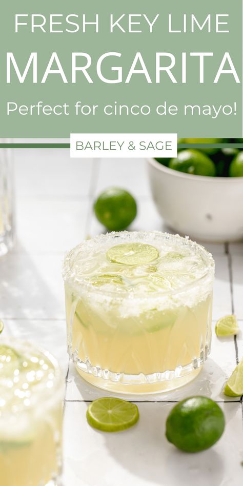 Key Lime Margarita Recipe, Key Lime Margarita, Lime Margarita Recipe, Key Lime Recipes, Simple Syrup Cocktails, Key Limes, Pool Drinks, Lime Drinks, Easy Margarita