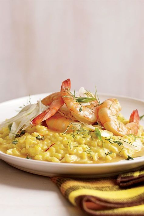 This shrimp recipe is paired with saffron rice and a fennel salad to create the ultimate seafood recipe meets comfort food.#comfortfood #shrimprecipes #seafoodrecipes Sausage Sauce, Saffron Recipes, Oven Vegetables, Recipes Seafood, Saffron Rice, Wine Magazine, Fennel Salad, Small Pasta, Winter Salad