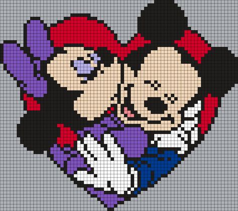 Minnie and Mickey Mouse Perler Bead Pattern by Melissa Pious Disney Cross Stitch Patterns, Crochet Disney, Pony Bead Patterns, Pixel Crochet, Kandi Patterns, Bead Sprite, Stitch Cartoon, Mickey And Minnie Mouse, Pola Kristik