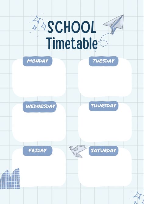 White Blue School Timetable by @mayankputri Time Table Design, School Timetable Template, Timetable Design, Homework Schedule, Class Schedule Template, Class Timetable, Timetable Template, Classroom Schedule, School Timetable