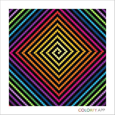 #coloring #colorfy #colorfyapp #mandalas #rainbow #psychedelic #diamonds #app #quilt #patterns Pixel Doodle, Pixel Mandala, Rainbow Pixel Art, Diamond Art Diy, Pixel Quilting, Coloring Mandalas, Graph Paper Designs, Graph Paper Drawings, Pixel Drawing