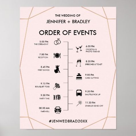 Wedding Timeline Sign, Order Of Events, Cocktail Photos, Wedding Icon, Wedding Schedule, Geometric Rose, Sparkler Send Off, Modern Wedding Decor, Modern Minimalist Wedding