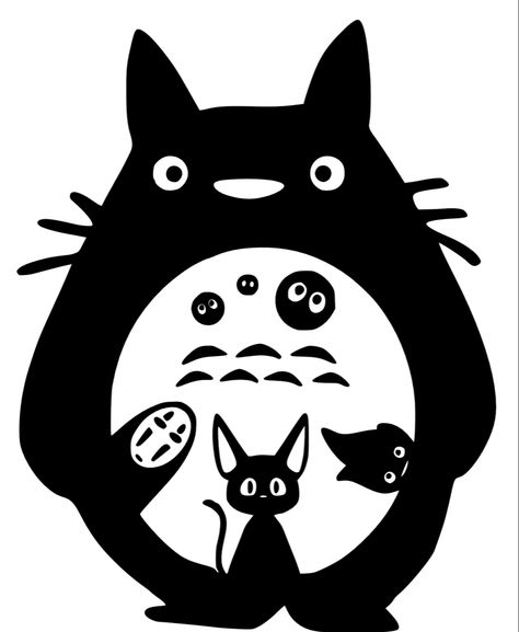 Anime Sillouhette, Studio Ghibli Cricut, Easy Totoro Drawing, Studio Ghibli Svg Free, Totoro Stencil, Studio Ghibli Svg, Totoro Silhouette, Anime Silhouette, Castle Svg