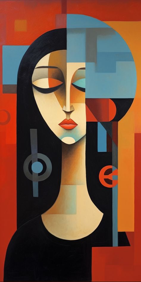 Abstract Painting Acrylic Modern Shapes, Beautiful Wall Painting, Cubist Paintings, Pop Art Images, Cubist Art, Cubism Art, Design Restaurant, Afrocentric Art, Digital Portrait Art