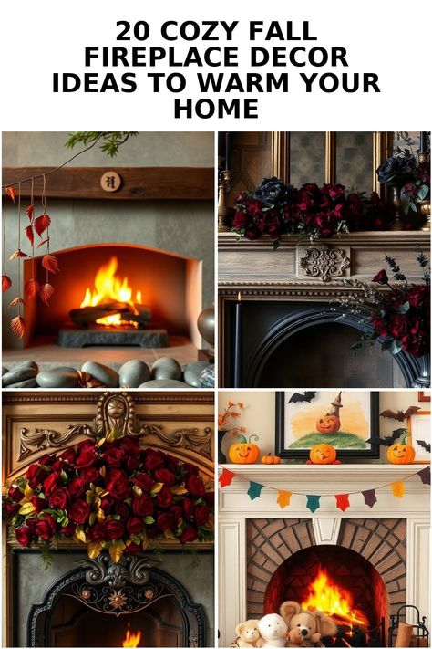 20 Cozy Fall Fireplace Decor Ideas to Warm Your HomeHey there, cozy friends! As the chill of fall sweeps in and the leaves paint the world in warm hue... Cozy Fall Fireplace, Decorate A Fireplace, Fireplace Decor Ideas, Fall Fireplace Decor, Wooden Mantel, Fall Fireplace, Rustic Pumpkin, Cozy Fall Decor, Fireplace Hearth