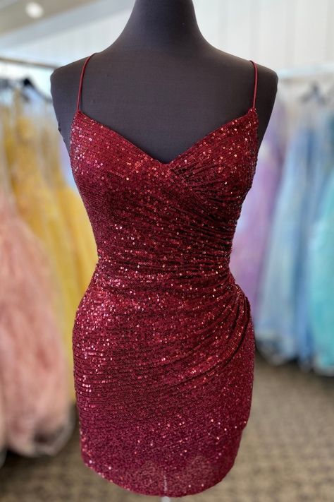 Straps Burgundy Sequin Tight Mini Dress Burgundy Hoco Dress, Grade Dresses, Maroon Homecoming Dress, Red Hoco Dress, Hoco 2023, Senior Hoco, Tight Red Dress, Tight Homecoming Dress, Hoco Ideas