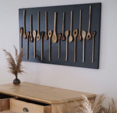 Wooden Spoon Art Wall Decor, Displaying Wooden Spoons, Kitchen Fork And Spoon Wall Decor, Big Fork And Spoon Wall Decor, Big Wooden Spoon And Fork Wall Decor, Industrial Farmhouse Decor, Kitchen Decor Wall Art, Earthy Home, Rustic Farmhouse Kitchen