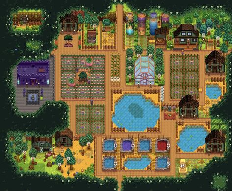 Junimo Hut Layout Forest Farm, Stardew Forest Farm Layout, Stardew Valley Forest Farm Layout, Forest Farm Layout, Farm Layouts, Stardew Ideas, Stardew Farm, Stardew Valley Farm, Stardew Farms