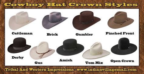 Cowboys who worked on the ranches often preferred wide brim hats such as The Cattleman, The Gus, the Tom Mixstyle of hat and/or the Open Crown. Hat History, Western Hat Styles, Rodeo Hat, Cowboy Hat Styles, Halloween Costumes 2014, The Gambler, Modern Cowboy, Sundance Kid, Steampunk Hat