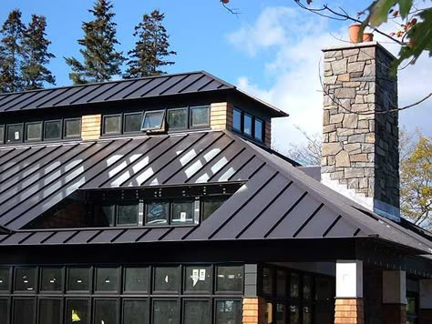 This is the color we choose for our metal roof ~ Dark Bronze. Dark Bronze Metal Roof, Brick Options, Black Metal Roof, Metal Roof Houses, Roofing Design, Epdm Roofing, Concrete Roof Tiles, Metal Roof Colors, Standing Seam Roof