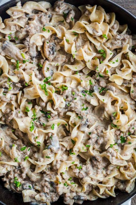 Creamy Ground Beef Stroganoff, Leftover Ground Beef Recipes, Leftover Ground Beef, Crock Pot Stroganoff, Ground Beef Stroganoff Recipe, Beef Gravy Recipe, Hamburger Stroganoff, Easy Gravy Recipe, Beef Stroganoff Crockpot