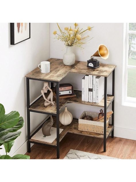 Grey  Collar     Embellished   Storage & Organization Corner Storage Shelf, End Table Alternatives Small Spaces, Ideas For Home Office Small Spaces, Corner Office Ideas, Plant Cabinet, Corner Table Living Room, Corner Accent Table, Small Home Office Design, Small Spaces Ideas