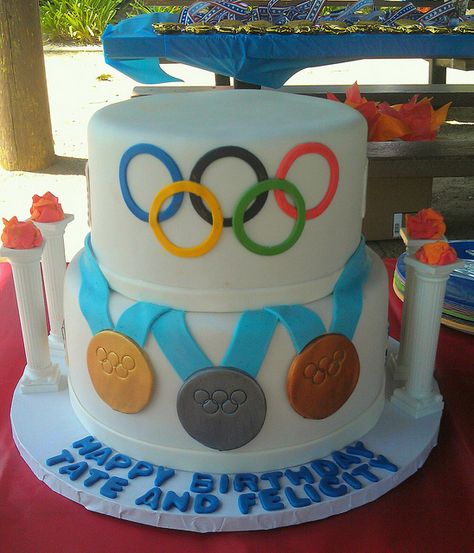 Olympics Cake. Google Image. Olympic Desserts, Olympic Theme Party, Olympic Theme, Olympic Party, Sport Cakes, Themed Birthday Cakes, Special Occasion Cakes, Occasion Cakes, Pretty Cakes