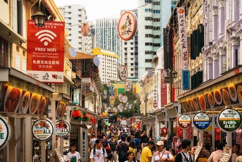 Crowded street with street food in Chinatown in Singapore royalty free stock images Singapore Street Food, Singapore Chinatown, Crowded Street, Chinatown Singapore, China Street, Central Business District, February 8, Business District, New Pictures