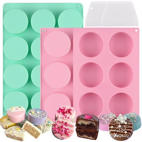 PRICES MAY VARY. 2 Different Sizes: The packaging includes 3 molds and 2 Scraper, 1 green small size for making cake cores, and 2 pink large sizes for making the ideal chocolate coating, so you can bid farewell to cake leakage, bumps, and chocolate cracks, giving you a perfect cake puck. Easy to Use: Oreo chocolate mold is Non-stick, easy to remove the cake/chocolate from the mold, and quick cleanup. Compared to spherical cake pop molds, cake puck molds satisfy your wonderful creativity, and you Spherical Cake, Cake Puck, Oreo Molds, Oreo Chocolate, Cake Pop Molds, Covered Oreos, Silicone Molds Baking, Baking Set, Cake Cover