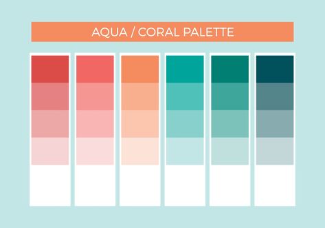 Coral Color Palette, Aqua Color Palette, Coral Colour Palette, Flat Color Palette, Turquoise Color Palette, Coral Aqua, Opposite Colors, Green Palette, Color Palette Pink