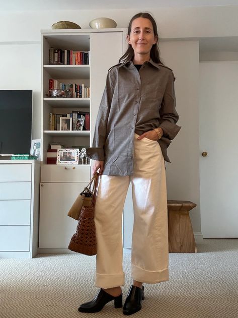 It's OK to Change Your Mind - by Becky Malinsky Becky Malinsky, No Its Becky Shirt, Big Skirts, Black Mules, Draped Blouse, Big Collar, Popover Shirt, Change Your Mind, Tweed Coat