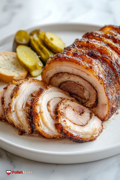 Polish Pork Belly Roll recipe (Boczek Zawijany) is a traditional meat dish often enjoyed cold, on sandwiches or during festive occasions. Lazy Pierogi, Rolled Roast, Belly Roll, Polish Traditions, Meat Dish, Homemade Dumplings, Polish Food, Duck Recipes, Roll Recipe