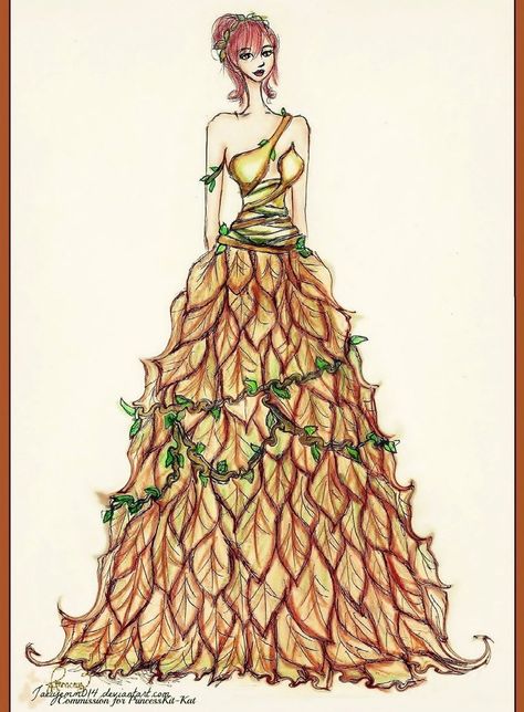 Commission for A ball gowns or a dress similar to "The Girl on Fire", resembles the theme "Queen of the Jungle". Dress Illustration Design, Gcse Textiles, Queen Of The Jungle, Jungle Queen, Nature Inspired Fashion, Fashion Illustration Collage, Tree Dress, Dress Illustration, Nature Dress